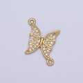Gold Micro Pave Cubic Zirconia Garden Mariposa Butterfly Charm Connector For Jewelry Making G-533 - DLUXCA