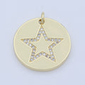 Gold Micro Pave CZ Star Charm, Cubic Galaxy Micro Pave CZ Pendant, Coin Pendant, Celestial Jewelry M-355 - DLUXCA