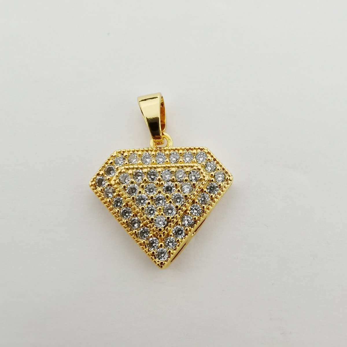 Gold Micro Pave Diamond charm in 14K gold plated Cubic Diamond pendant Cubic Zirconia Diamonds I-772 - DLUXCA