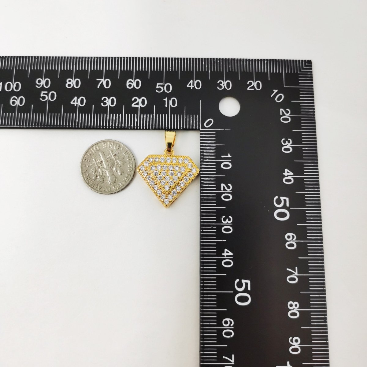 Gold Micro Pave Diamond charm in 14K gold plated Cubic Diamond pendant Cubic Zirconia Diamonds I-772 - DLUXCA
