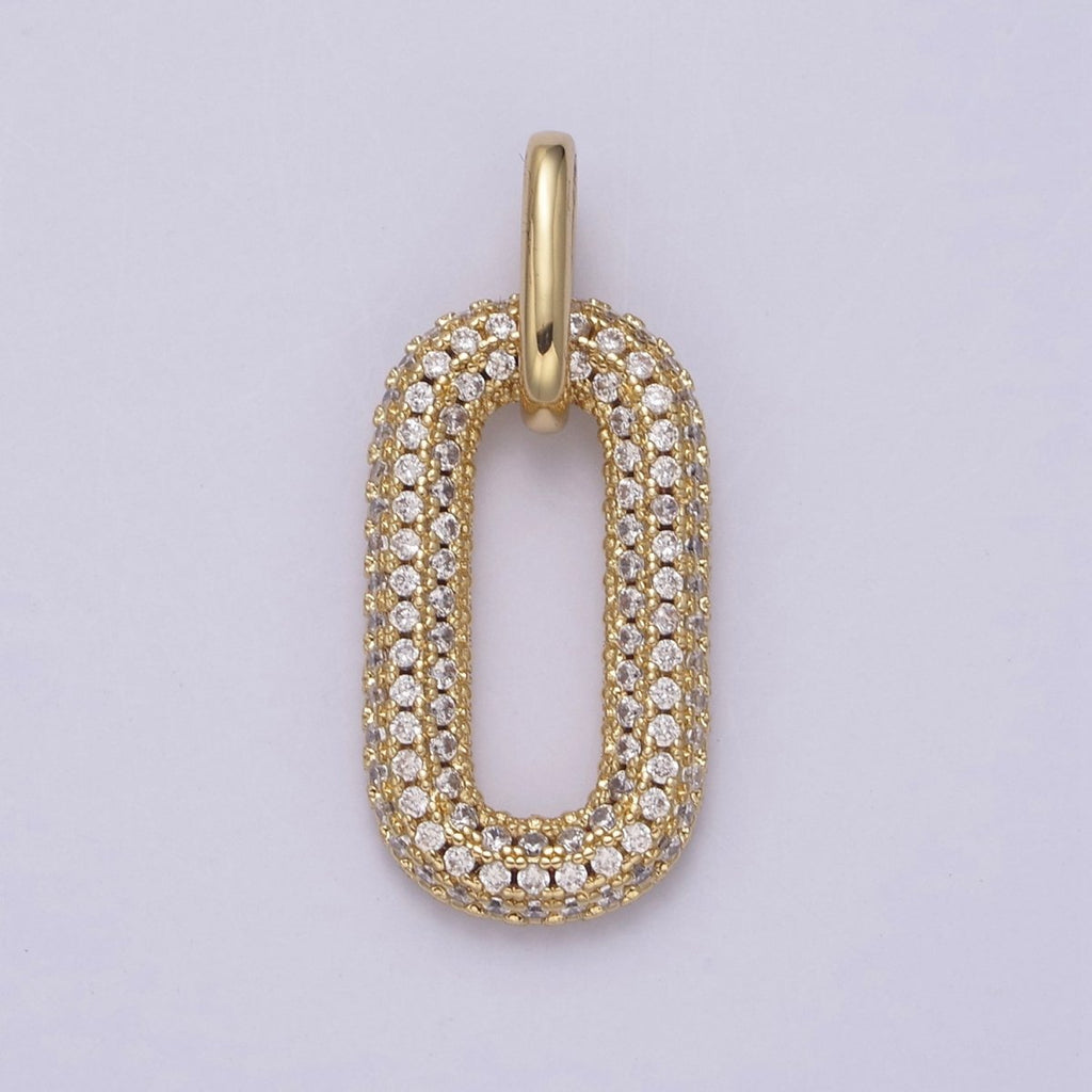 Gold Micro Pave Oval Paper Clip Link Charm Pendant for Necklace N-543 - DLUXCA