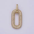 Gold Micro Pave Oval Paper Clip Link Charm Pendant for Necklace N-543 - DLUXCA