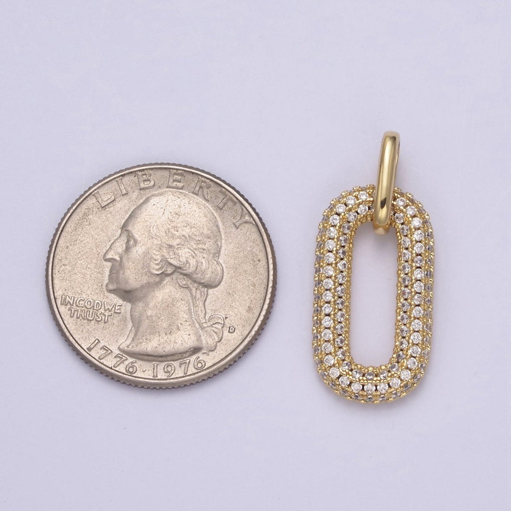 Gold Micro Pave Oval Paper Clip Link Charm Pendant for Necklace N-543 - DLUXCA