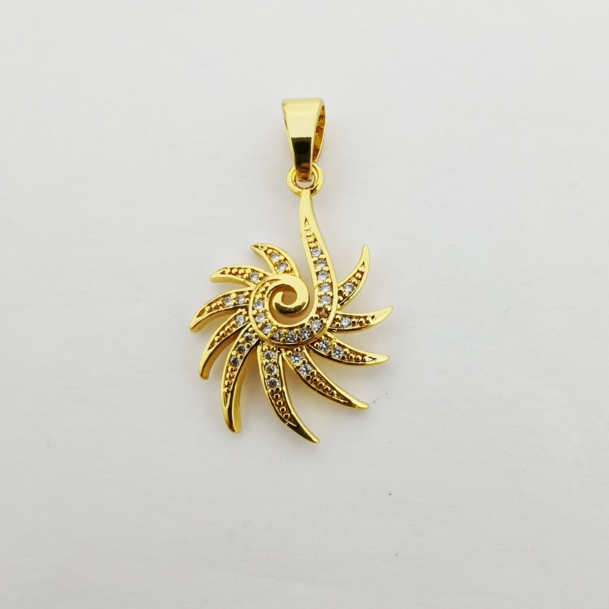 Gold Micro Pave Sun Hook charm in 14K gold plated Cubic Zirconia Diamond Pendant I-771 - DLUXCA