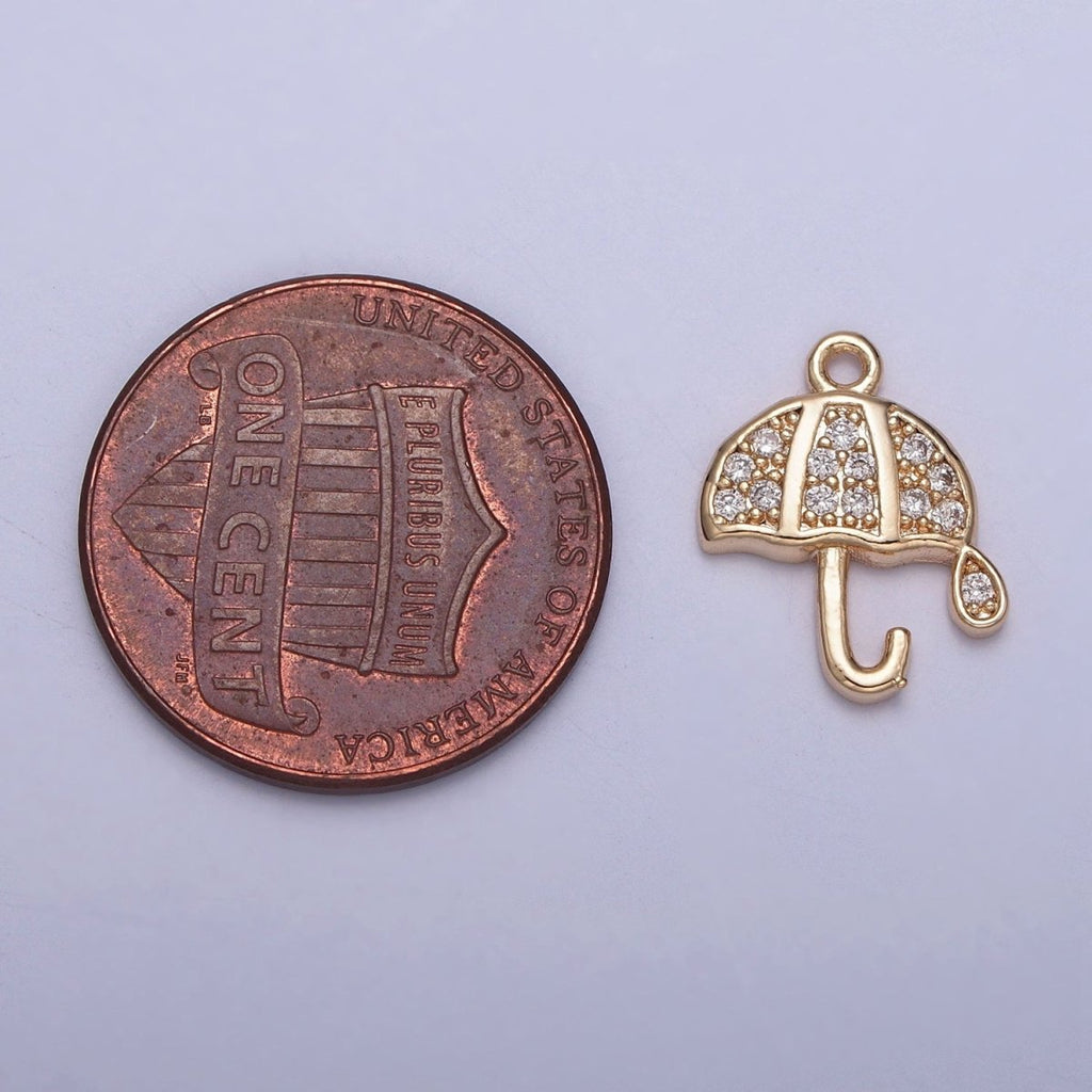 Gold Micro Paved Cubic Zirconia Umbrella Rainy Weather Charm Jewelry Component | X-226 - DLUXCA
