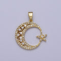 Gold Micro Paved CZ Celestial Crescent Moon Star Pendant H - 834 - DLUXCA