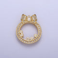 Gold Micro Paved CZ Open Round Baguette Ribbon Pendant For DIY Jewelry Making | X-543 - DLUXCA