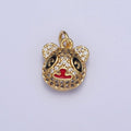 Gold Micro Paved CZ Panda Bear with Red & Black Enamel Charm AG-117 - DLUXCA