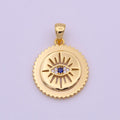 Gold Micro Paved Evil Eye Sunburst Gears Round Pendant I-652 - DLUXCA