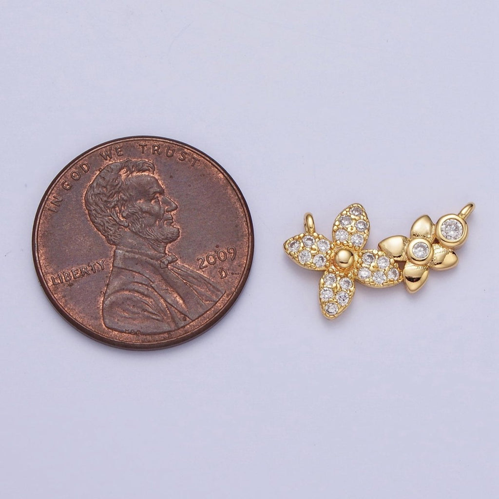 Gold Micro Paved Round Cubic Zirconia Flower Link Connector F-785 - DLUXCA