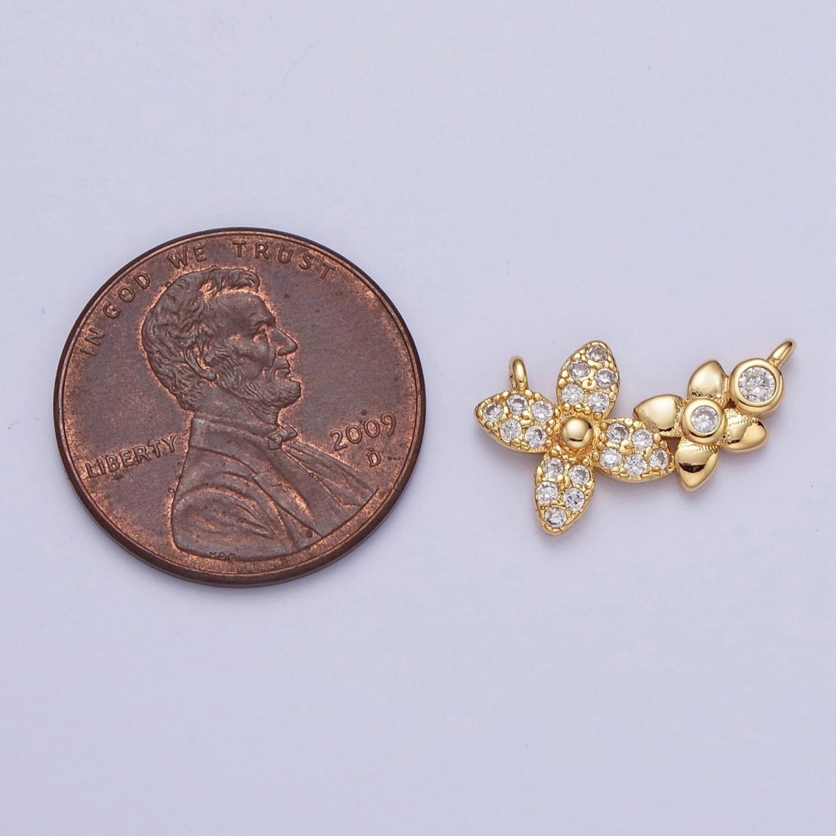 Gold Micro Paved Round Cubic Zirconia Flower Link Connector F-785 - DLUXCA