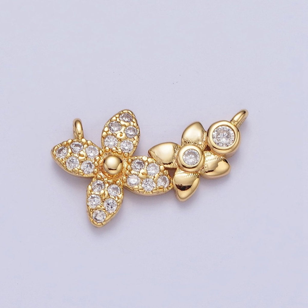 Gold Micro Paved Round Cubic Zirconia Flower Link Connector F-785 - DLUXCA