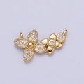 Gold Micro Paved Round Cubic Zirconia Flower Link Connector F-785 - DLUXCA