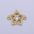 Gold Micro Paved Round Cubic Zirconia Shinning Celestial Star Connector Supply For Jewelry Making F-201 - DLUXCA