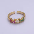 Gold Mom Script Ring Pink / Green Cz Gold plated Ring Open Adjustable for Mother Day Gift S-524 - DLUXCA