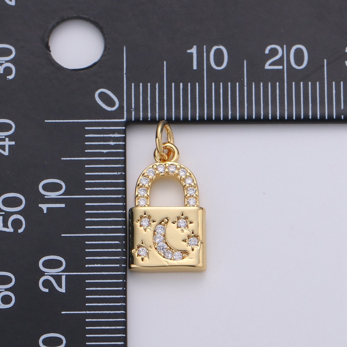 Gold Moon Star Padlock Pendant Gold plated Dainty Padlock Charm Celestial Lock Jewelry for Necklace Earring Bracelet Component D-363 D-364 - DLUXCA