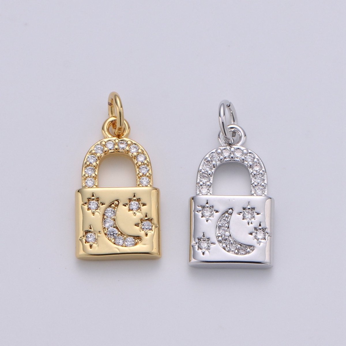 Gold Moon Star Padlock Pendant Gold plated Dainty Padlock Charm Celestial Lock Jewelry for Necklace Earring Bracelet Component D-363 D-364 - DLUXCA