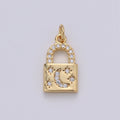 Gold Moon Star Padlock Pendant Gold plated Dainty Padlock Charm Celestial Lock Jewelry for Necklace Earring Bracelet Component D-363 D-364 - DLUXCA