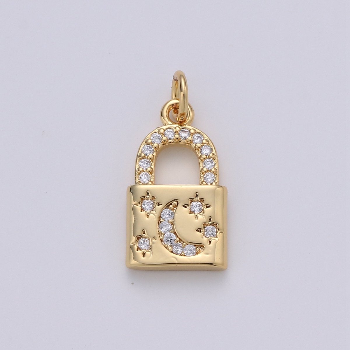 Gold Moon Star Padlock Pendant Gold plated Dainty Padlock Charm Celestial Lock Jewelry for Necklace Earring Bracelet Component D-363 D-364 - DLUXCA