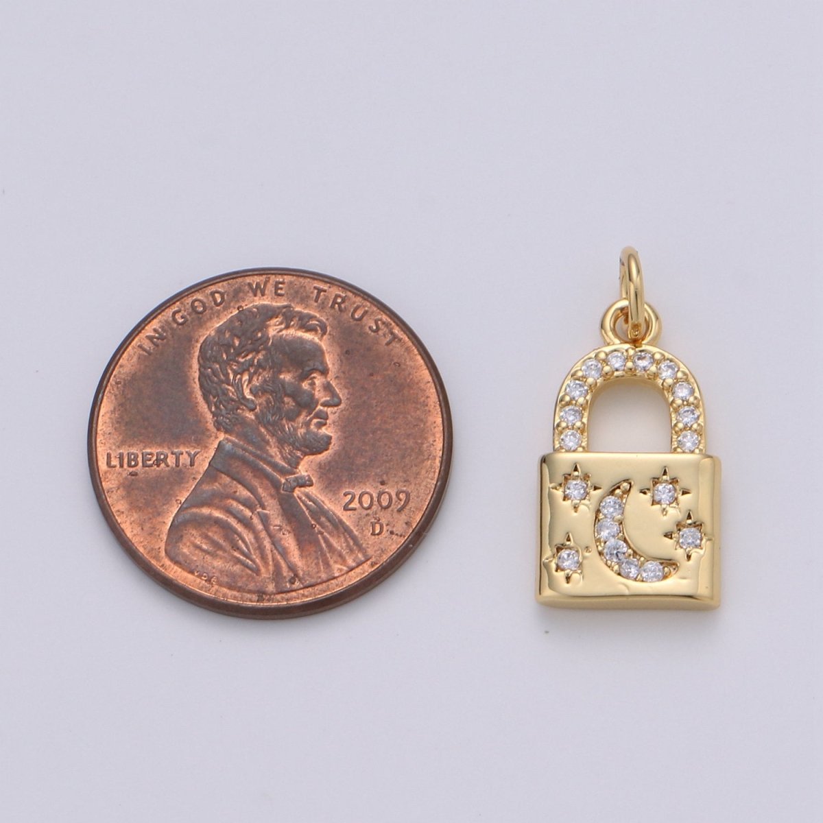Gold Moon Star Padlock Pendant Gold plated Dainty Padlock Charm Celestial Lock Jewelry for Necklace Earring Bracelet Component D-363 D-364 - DLUXCA