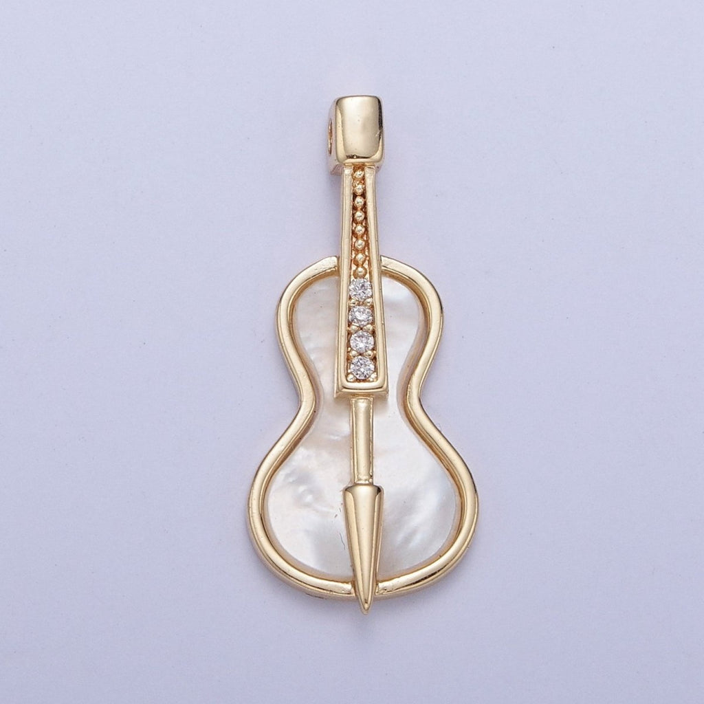 Gold Mother of Pearl Music Instrument Cello, Guitar, Violin Charm AG-076 - DLUXCA