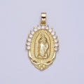 Gold Mother Virgin Mary Catholic Bijoux Sunburst Cubic Zirconia Lined Pendant For DIY Jewelry Making | X-522 - DLUXCA