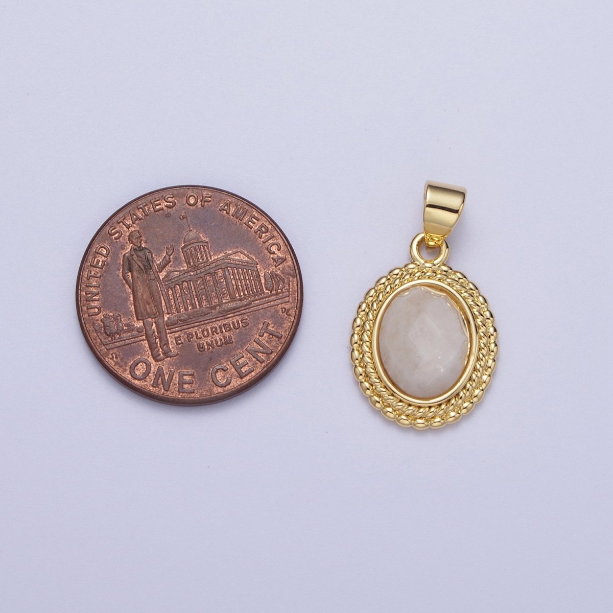 Gold Natural Moonstone Beaded Rope Frame Oval Jewelry Making Pendant H-604 - DLUXCA