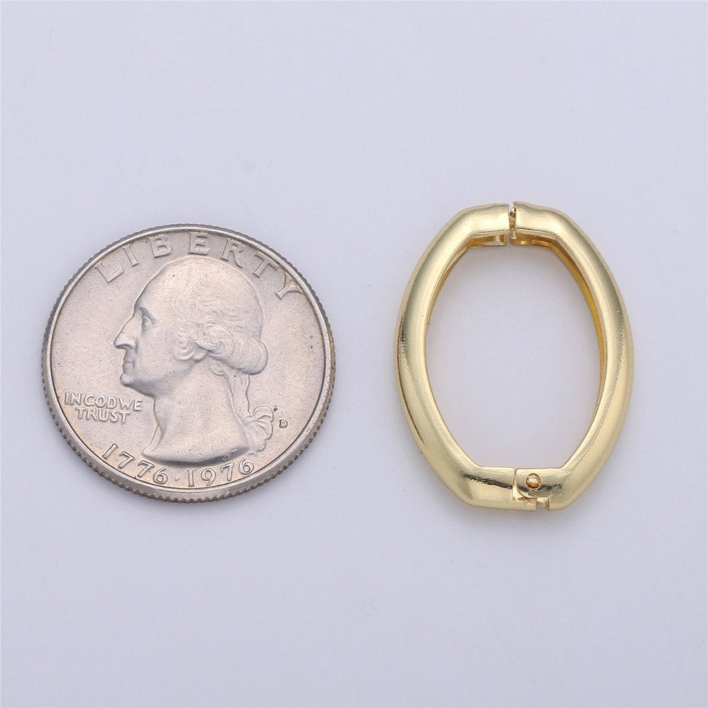 Gold Necklace Clasp, Oval Spring Gate Ring , Oval Gate Ring , Basic Supplies 24k Gold plated Clasp for Necklace Supply K-392 - DLUXCA