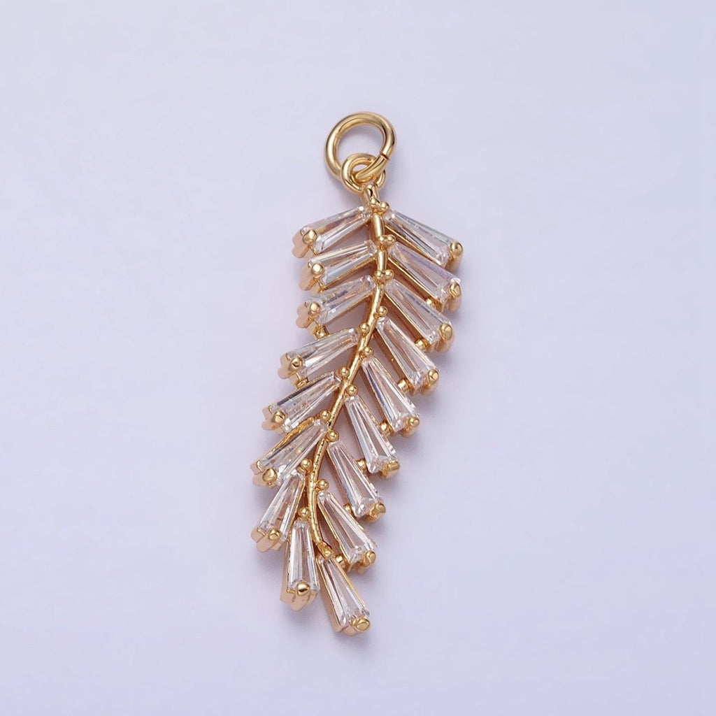 Gold Olive Branch Charm, Clear Baguette Cz Leaf Charm Pendant Jewelry Supplies AC467 AC468