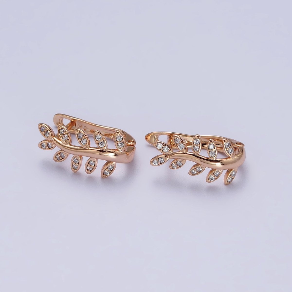 Gold Olive Leaf Earring, 18K Gold plated Hoop Earring Olive Branch Huggie Earring AB1076 - DLUXCA