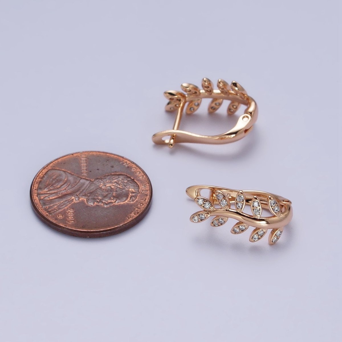 Gold Olive Leaf Earring, 18K Gold plated Hoop Earring Olive Branch Huggie Earring AB1076 - DLUXCA