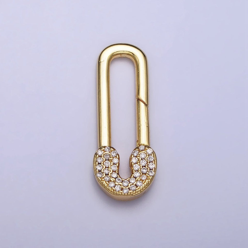 Gold Oval Clasp, Silver Hinged Clasp, Oval Push Clasp Spring Gate Clasp with Micro Pave Safety Pin Clasp Enhancer Z-031 - DLUXCA