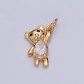 Gold Oval Clear CZ Teddy Bear Holding On Charm For DIY Jewelry Making | X-205 - DLUXCA
