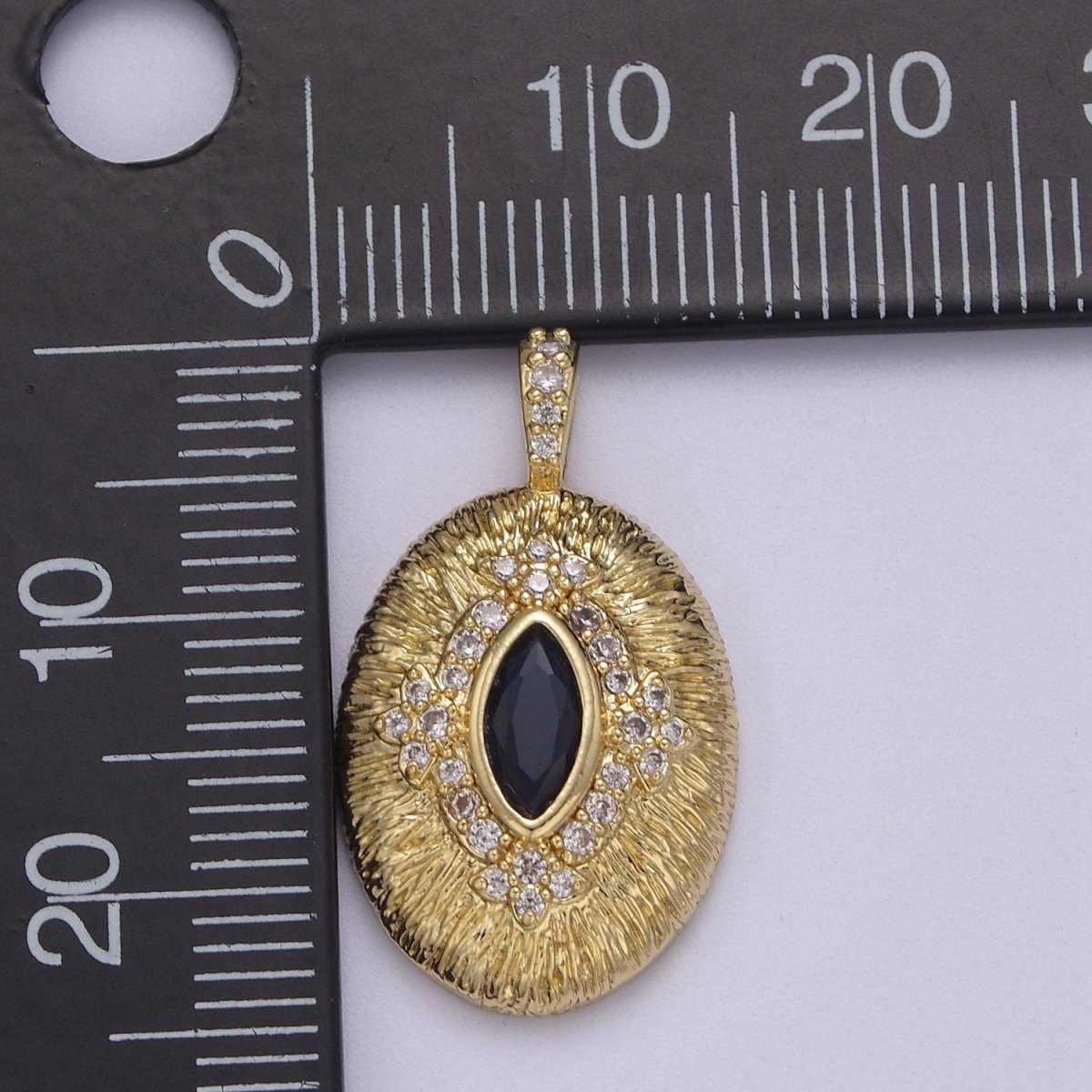Gold Oval Eye Charm 24k Gold plated with Blue CZ Eye Oval Medallion Pendant DIY Jewelry Making Supplies J-346 - DLUXCA