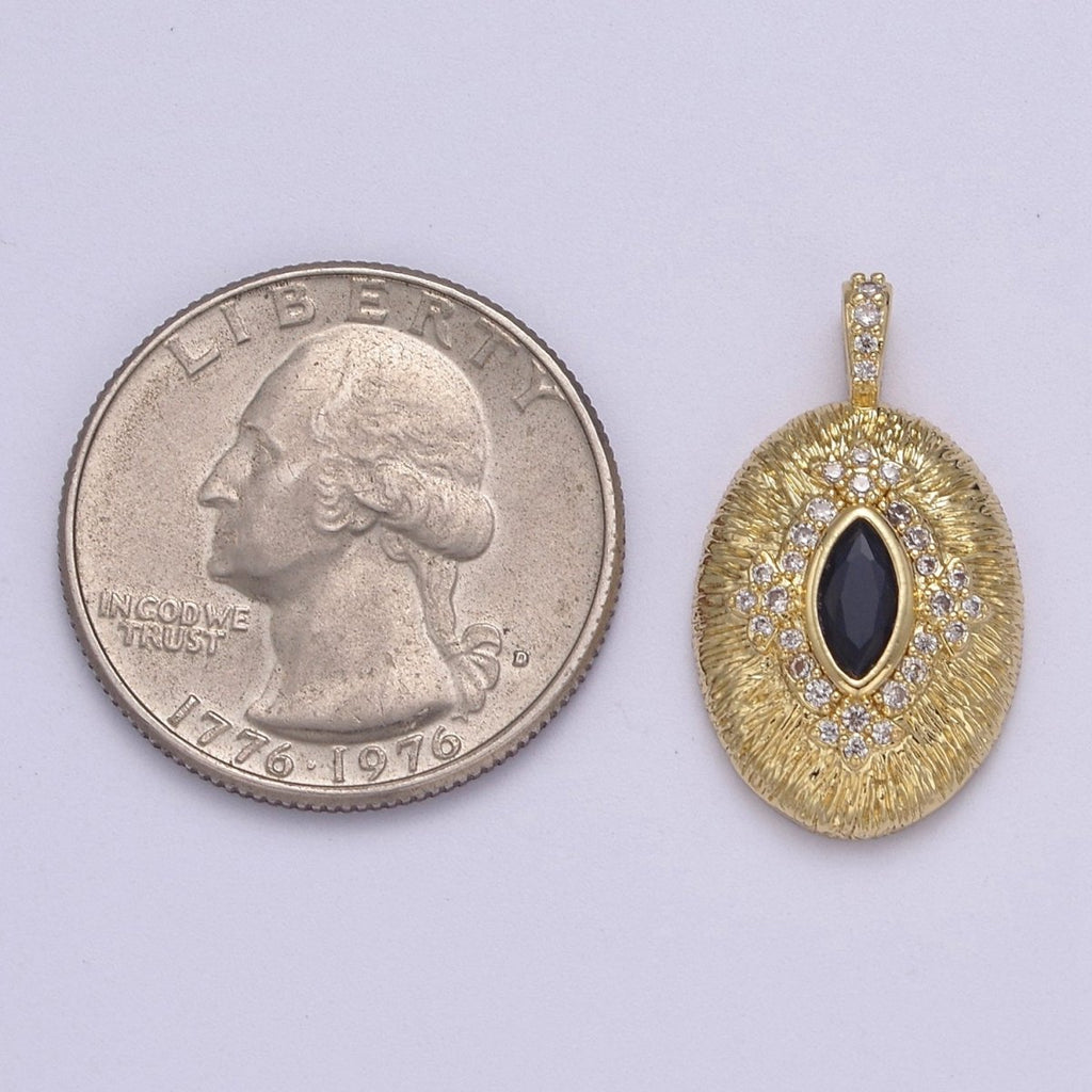 Gold Oval Eye Charm 24k Gold plated with Blue CZ Eye Oval Medallion Pendant DIY Jewelry Making Supplies J-346 - DLUXCA