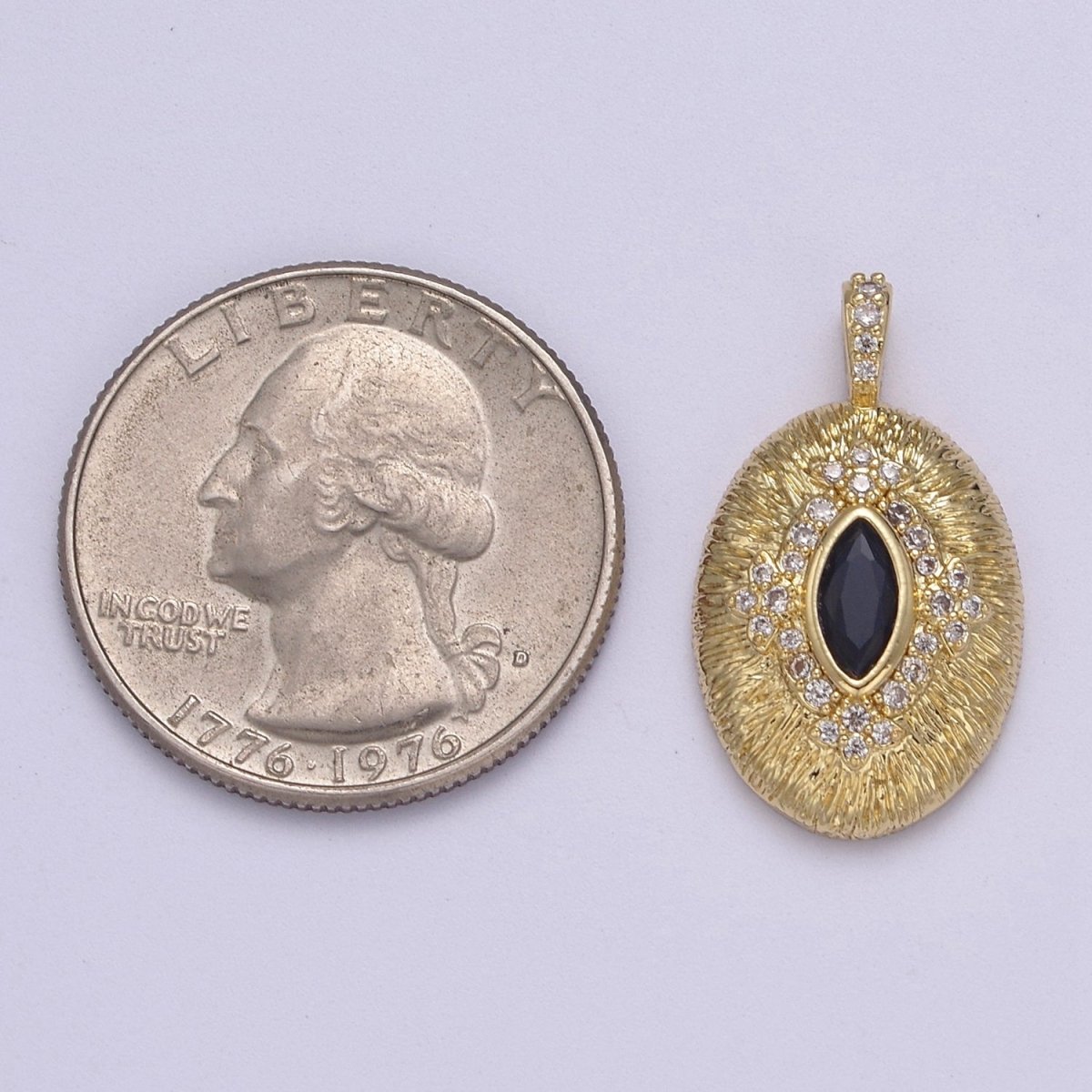 Gold Oval Eye Charm 24k Gold plated with Blue CZ Eye Oval Medallion Pendant DIY Jewelry Making Supplies J-346 - DLUXCA