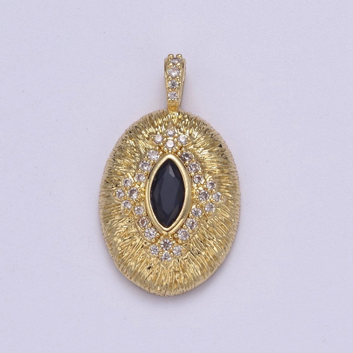 Gold Oval Eye Charm 24k Gold plated with Blue CZ Eye Oval Medallion Pendant DIY Jewelry Making Supplies J-346 - DLUXCA