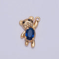 Gold Oval Sapphire Blue Teddy Bear Holding On Charm For DIY Jewelry Making | X-256 - DLUXCA