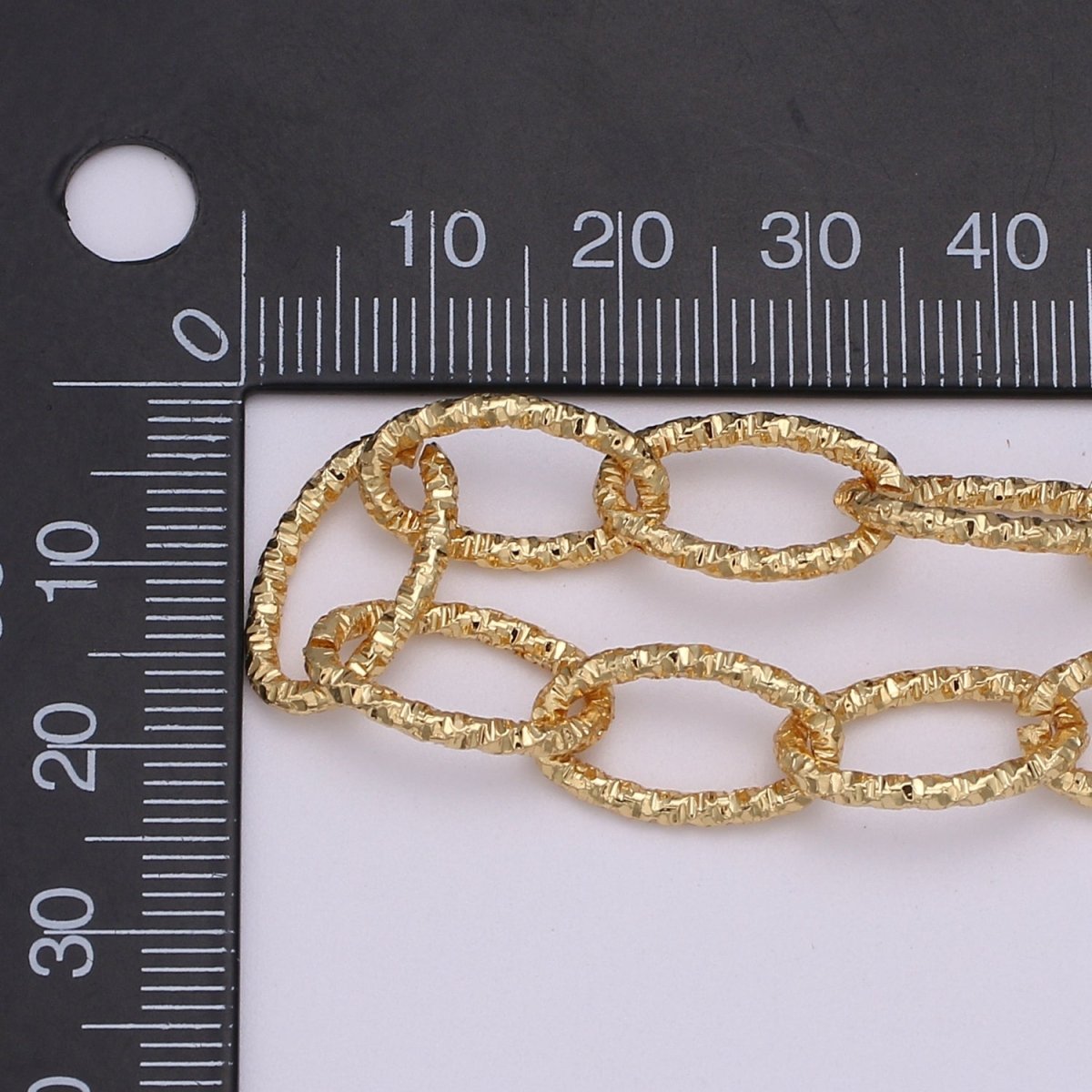 Gold Oval UNIQUE CABLE Special Design Chain by Yard, Fancy Wholesale Bulk Roll Chain For Jewelry Making, Width 9.4mm, 24K Gold plated For Necklace Bracelet Anklet Component Supply | ROLL-492 Clearance Pricing - DLUXCA