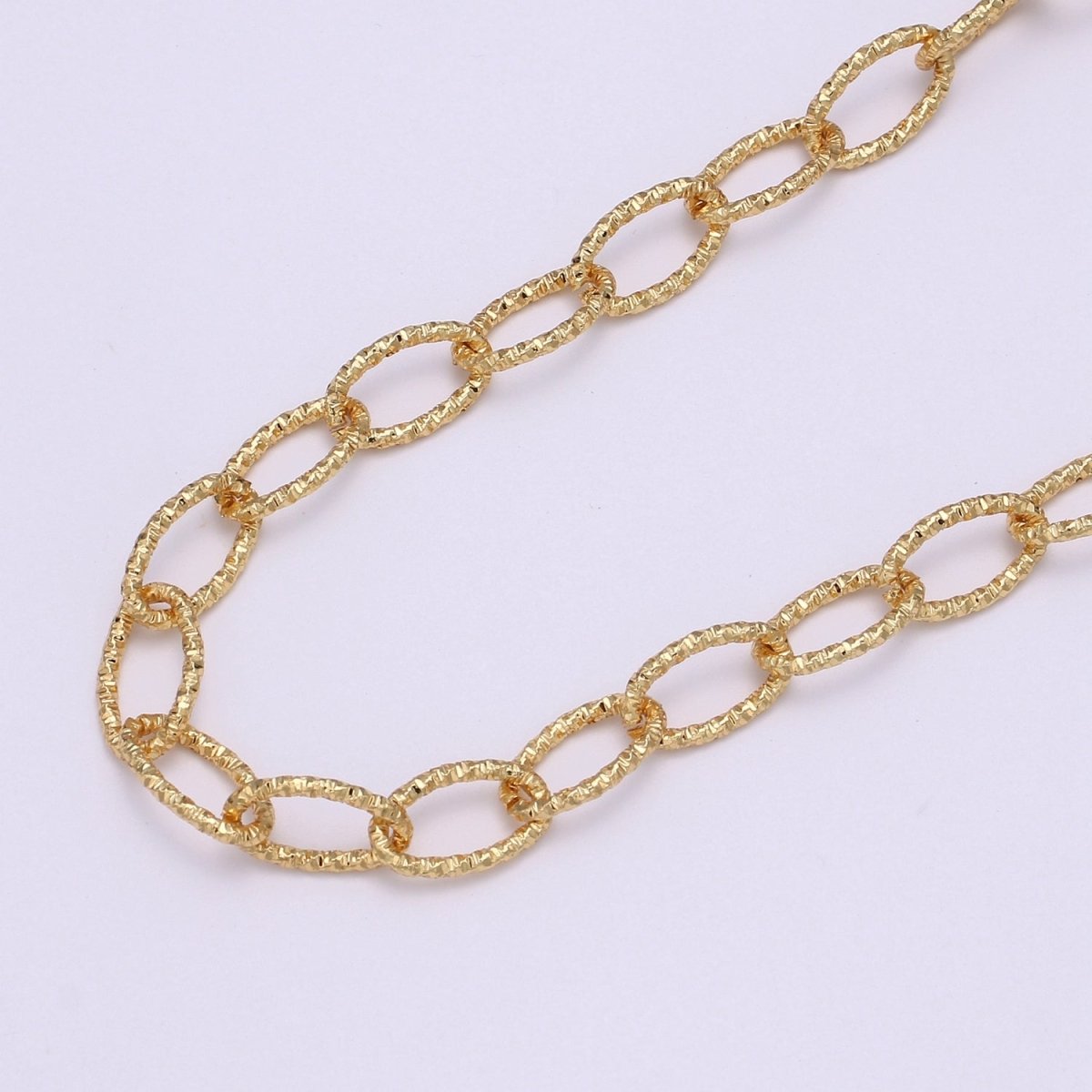 Gold Oval UNIQUE CABLE Special Design Chain by Yard, Fancy Wholesale Bulk Roll Chain For Jewelry Making, Width 9.4mm, 24K Gold plated For Necklace Bracelet Anklet Component Supply | ROLL-492 Clearance Pricing - DLUXCA