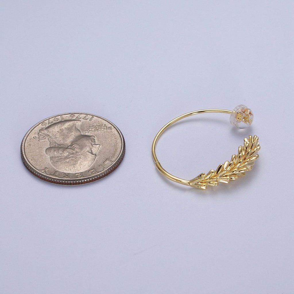 Gold Paddy Wheat Minimalist Open Hoop Stud Earrings | P-285 - DLUXCA
