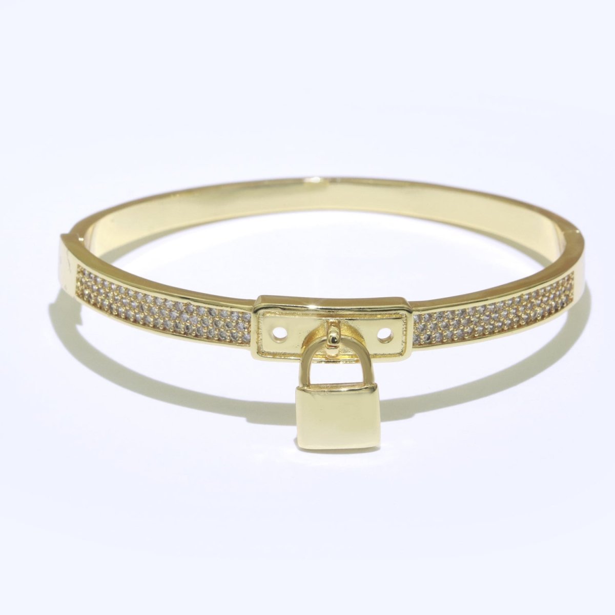 Gold Padlock Bracelet, 14K Gold plated Micro Pave Luxury Bangle, Premium Quality jewelry | WA-126 Clearance Pricing - DLUXCA