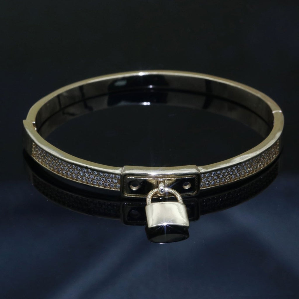 Gold Padlock Bracelet, 14K Gold plated Micro Pave Luxury Bangle, Premium Quality jewelry | WA-126 Clearance Pricing - DLUXCA