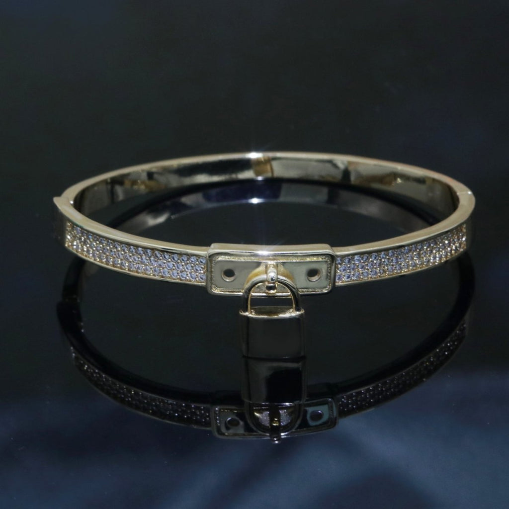 Gold Padlock Bracelet, 14K Gold plated Micro Pave Luxury Bangle, Premium Quality jewelry | WA-126 Clearance Pricing - DLUXCA