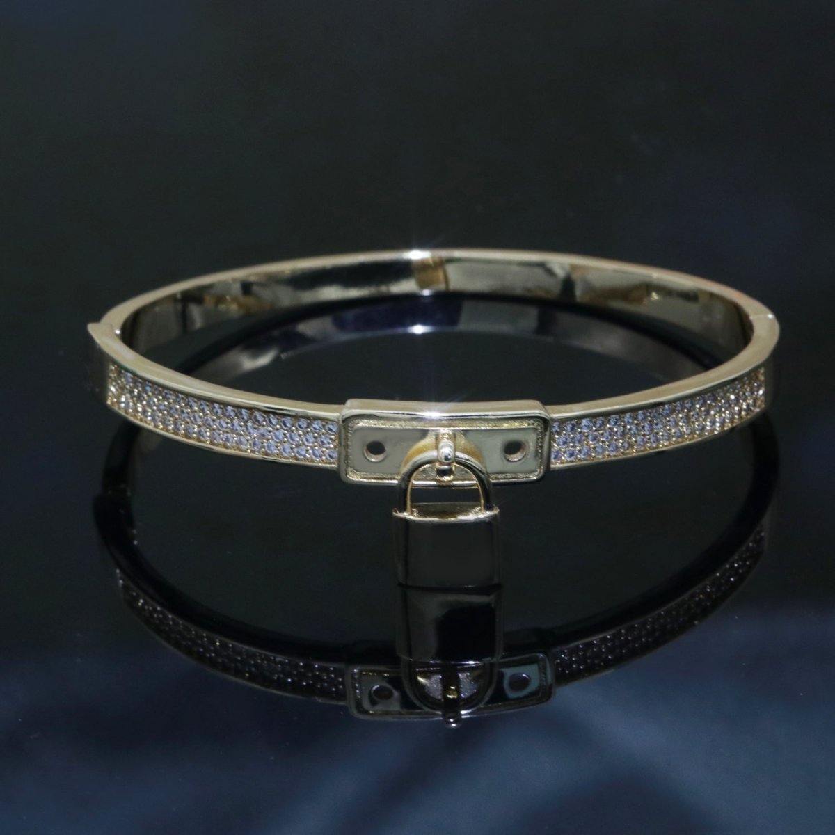 Gold Padlock Bracelet, 14K Gold plated Micro Pave Luxury Bangle, Premium Quality jewelry | WA-126 Clearance Pricing - DLUXCA