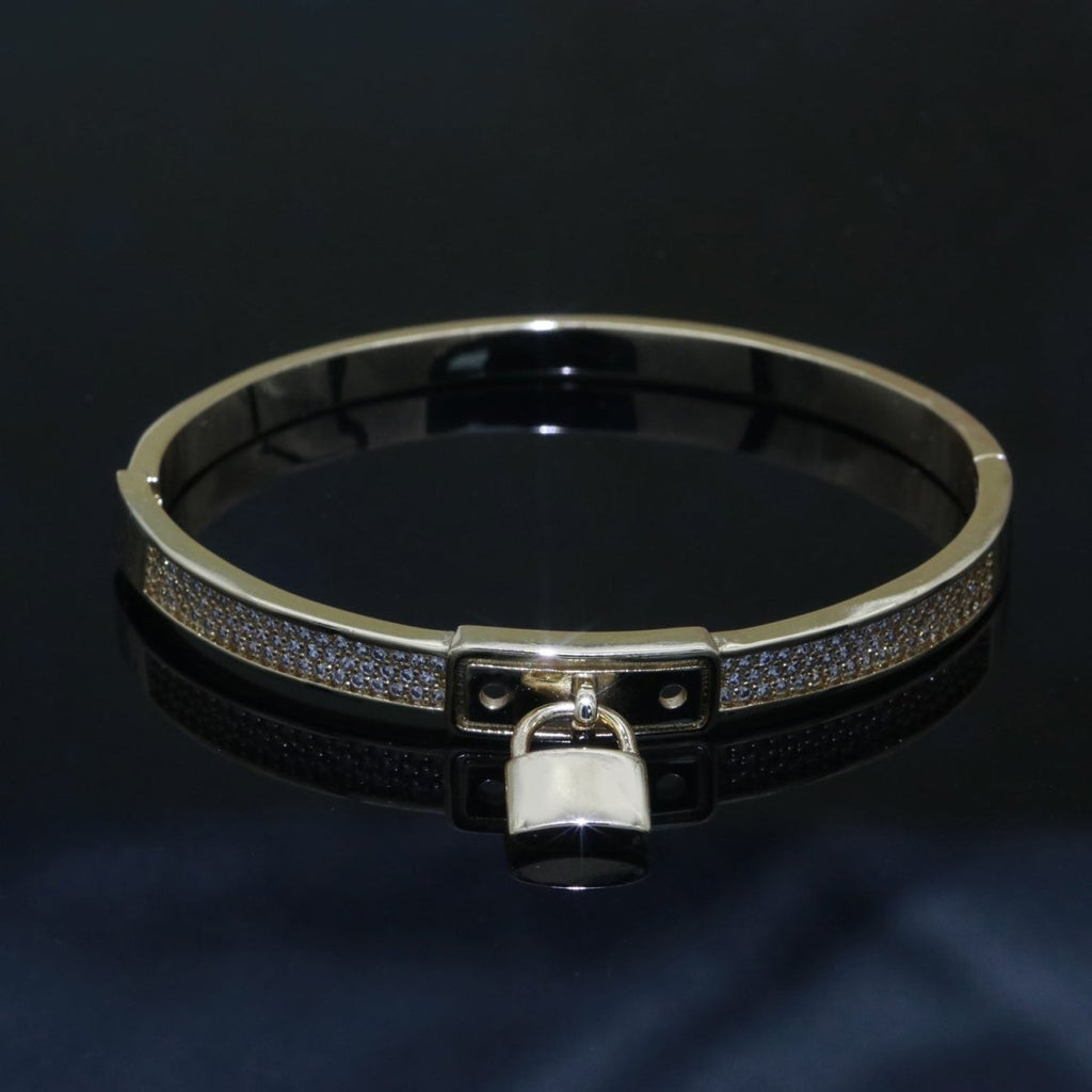 Gold Padlock Bracelet, 14K Gold plated Micro Pave Luxury Bangle, Premium Quality jewelry | WA-126 Clearance Pricing - DLUXCA