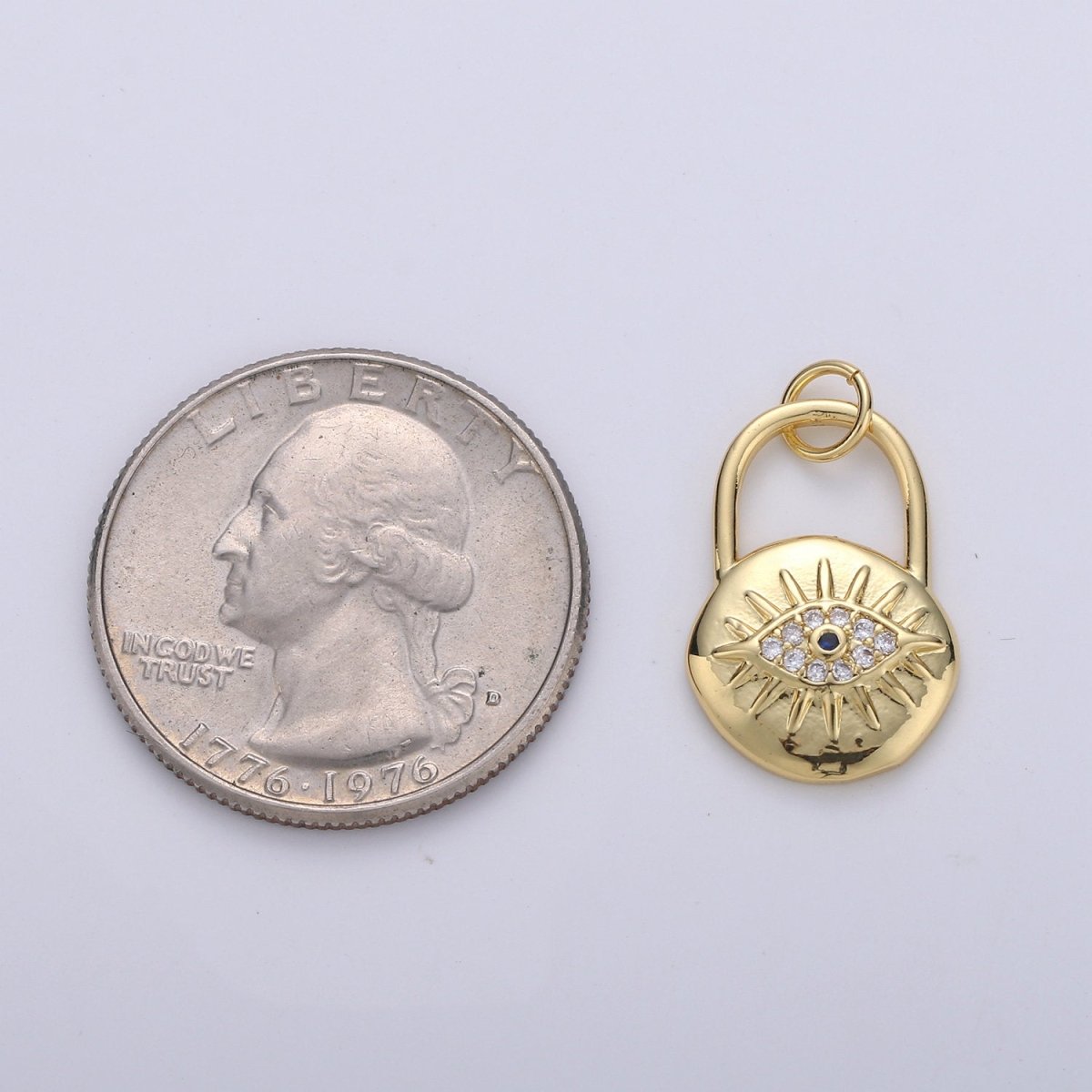 Gold Padlock pendant charm with cz• 23x12mm •24k Gold plated• Sparkly Cubic Zirconia CZ Evil Eye Charm • Small Charm for Necklace Bracelet D-238 - DLUXCA