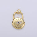 Gold Padlock pendant charm with cz• 23x12mm •24k Gold plated• Sparkly Cubic Zirconia CZ Evil Eye Charm • Small Charm for Necklace Bracelet D-238 - DLUXCA