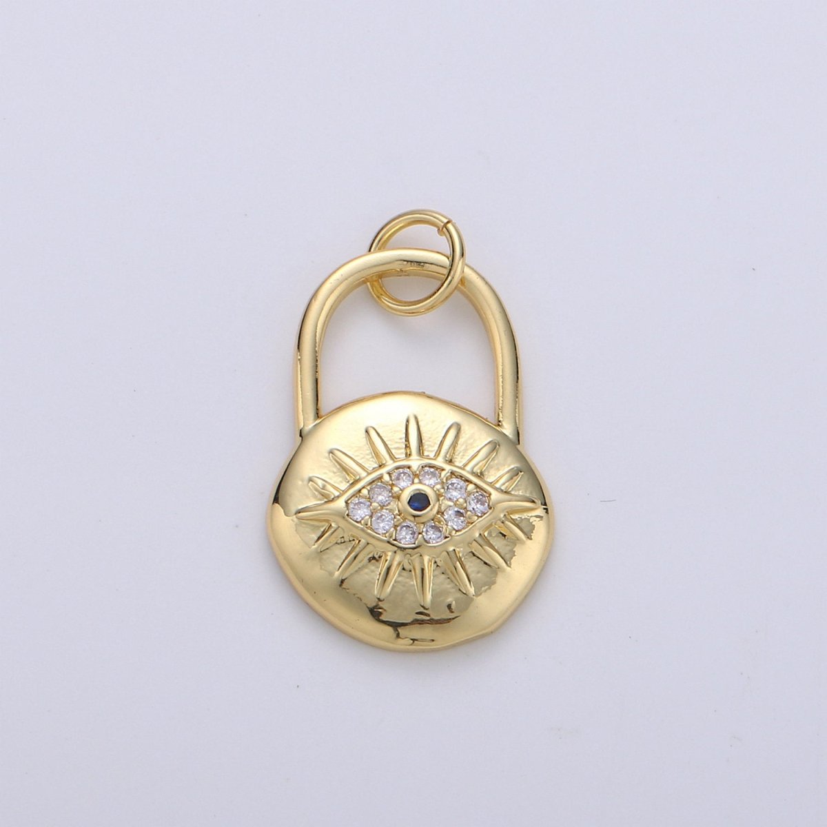 Gold Padlock pendant charm with cz• 23x12mm •24k Gold plated• Sparkly Cubic Zirconia CZ Evil Eye Charm • Small Charm for Necklace Bracelet D-238 - DLUXCA