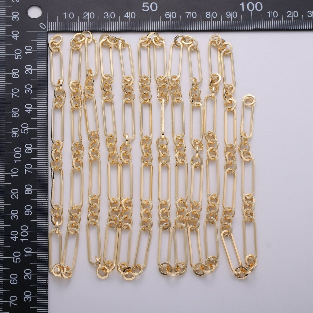 Gold Paper Clip Chain, 6 X 21.5mm 16K Gold plated Rolo Paper Clip Chain, Thin Flat Jewelry Making, Unfinished Chain | ROLL-247 Clearance Pricing - DLUXCA